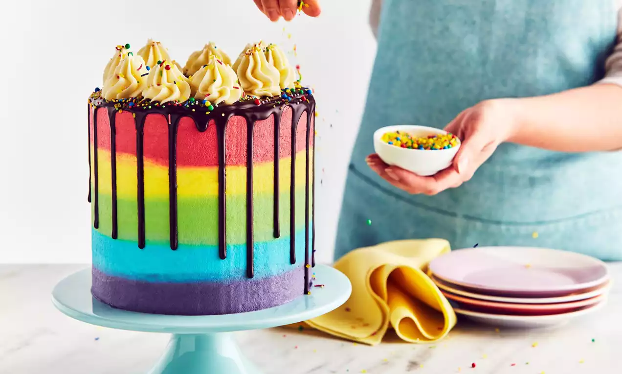 Rainbow Drip Cake - A Spoonful of Vanilla