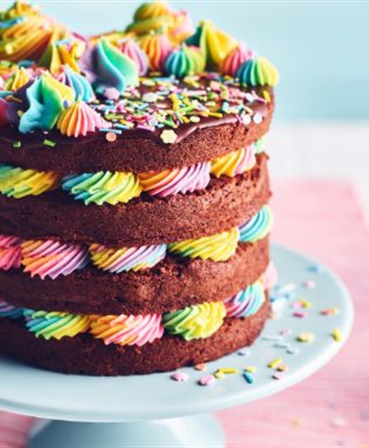 My kiddo asked for a rainbow cake with chocolate drips & rainbow sprinkles  for his birthday, so that's what he got! : r/Baking