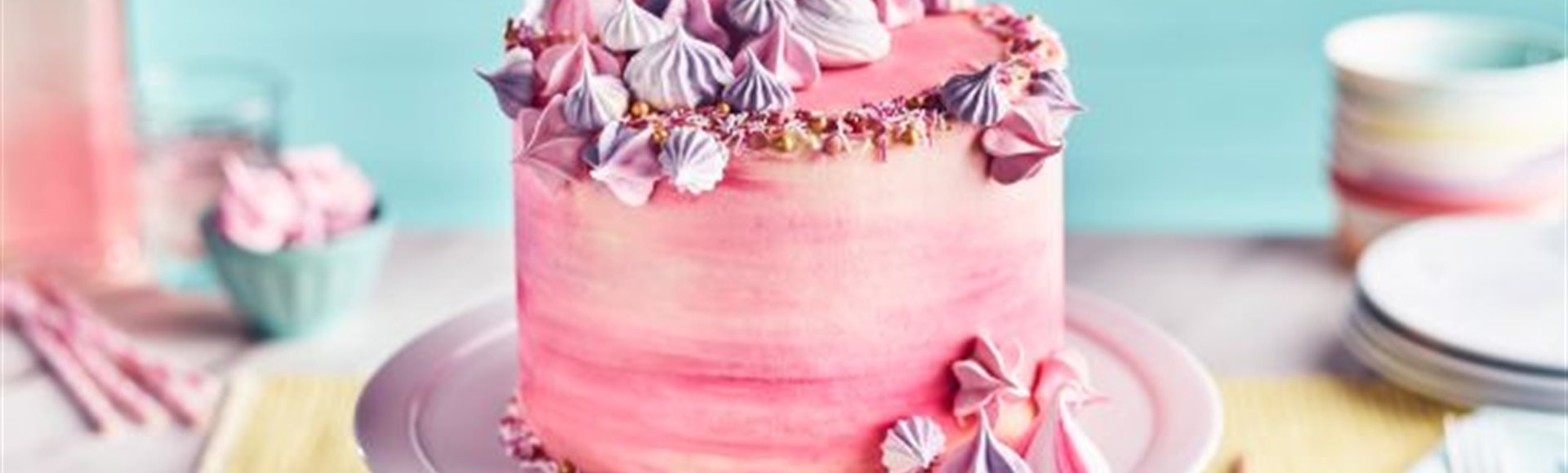 Meringue Kiss Cake with marbled buttercream